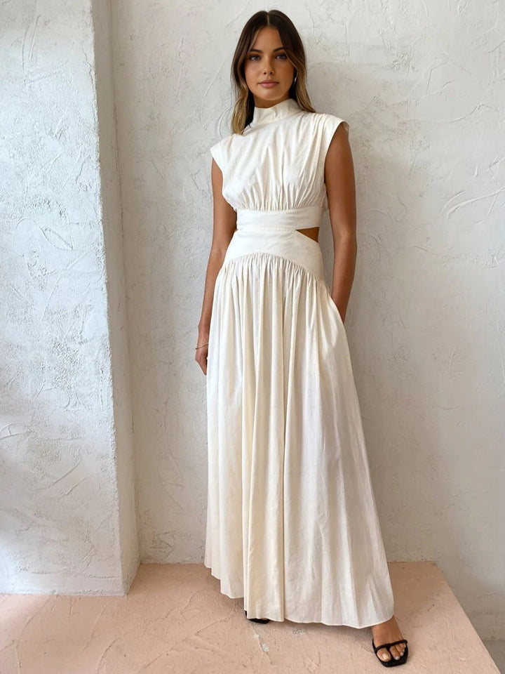 Blanc | Dames Mock Neck Cutout Maxi Jurk Mouwloos Gelegenheidsjurk