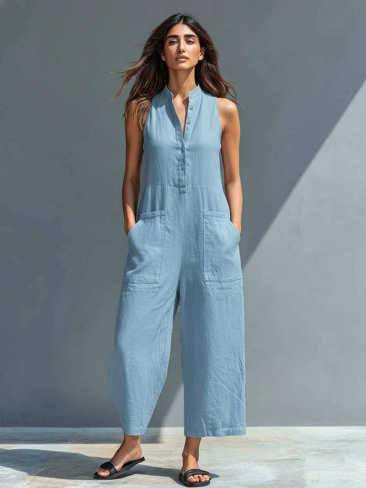 Naomi | Dames Mouwloze Wijde Pijpen Jumpsuit