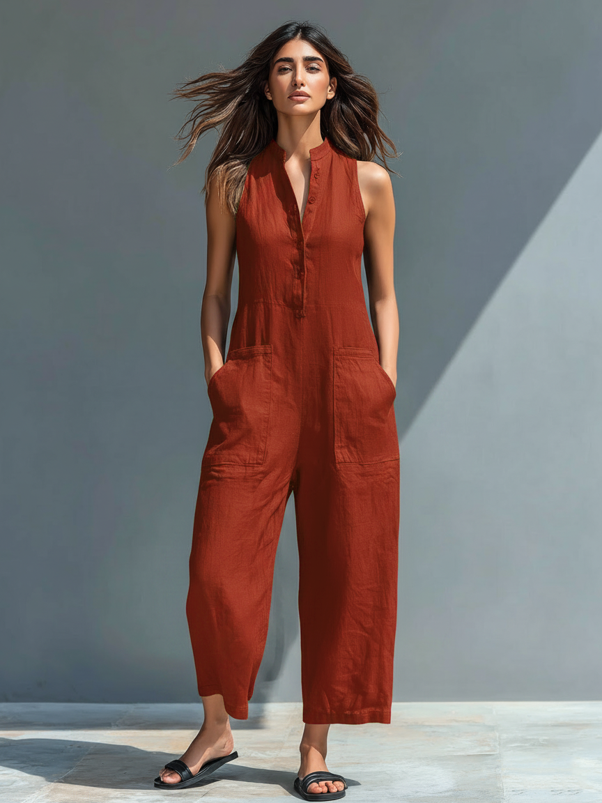 Naomi | Dames Mouwloze Wijde Pijpen Jumpsuit