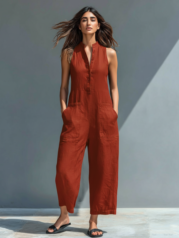 Naomi | Dames Mouwloze Wijde Pijpen Jumpsuit