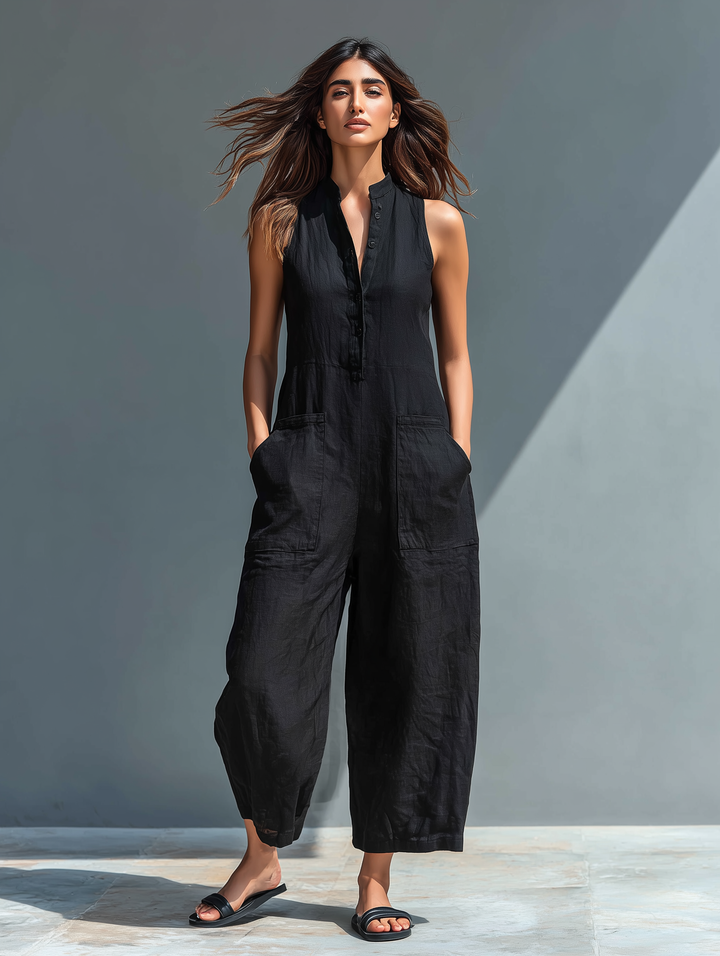 Naomi | Dames Mouwloze Wijde Pijpen Jumpsuit