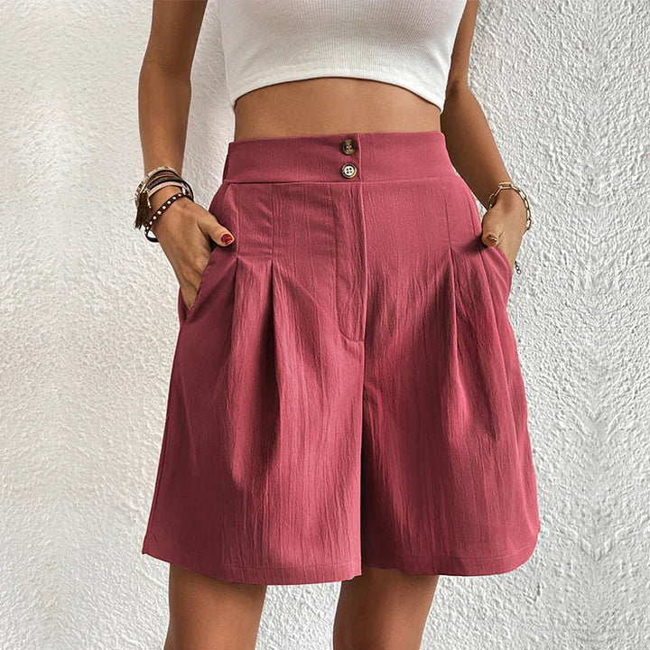 Blair | Dames Hoge Taille Wijde Pantalon Shorts met Plooien en Zakken