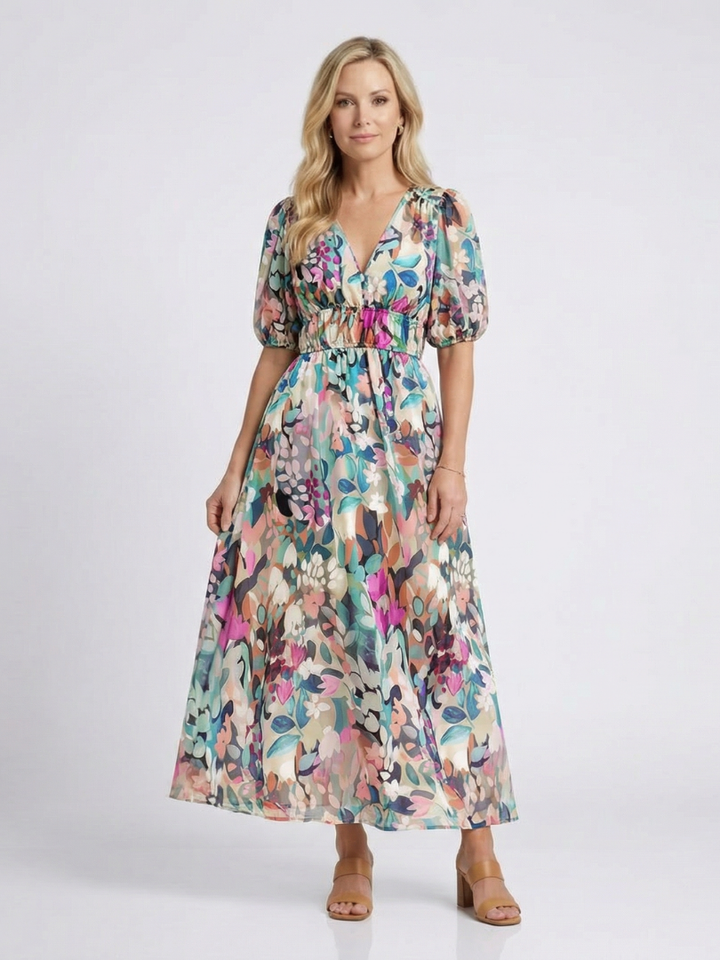 Octavia | Dames Bloemen V-Hals Midi Jurk