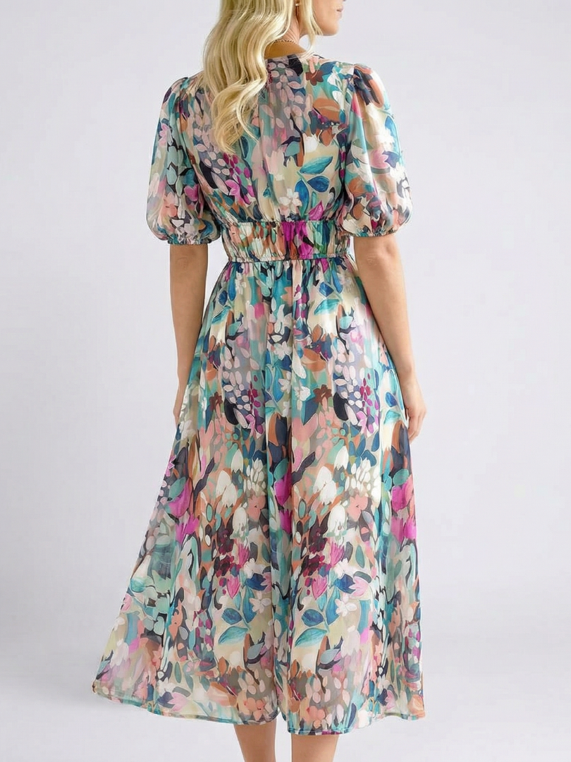 Octavia | Dames Bloemen V-Hals Midi Jurk