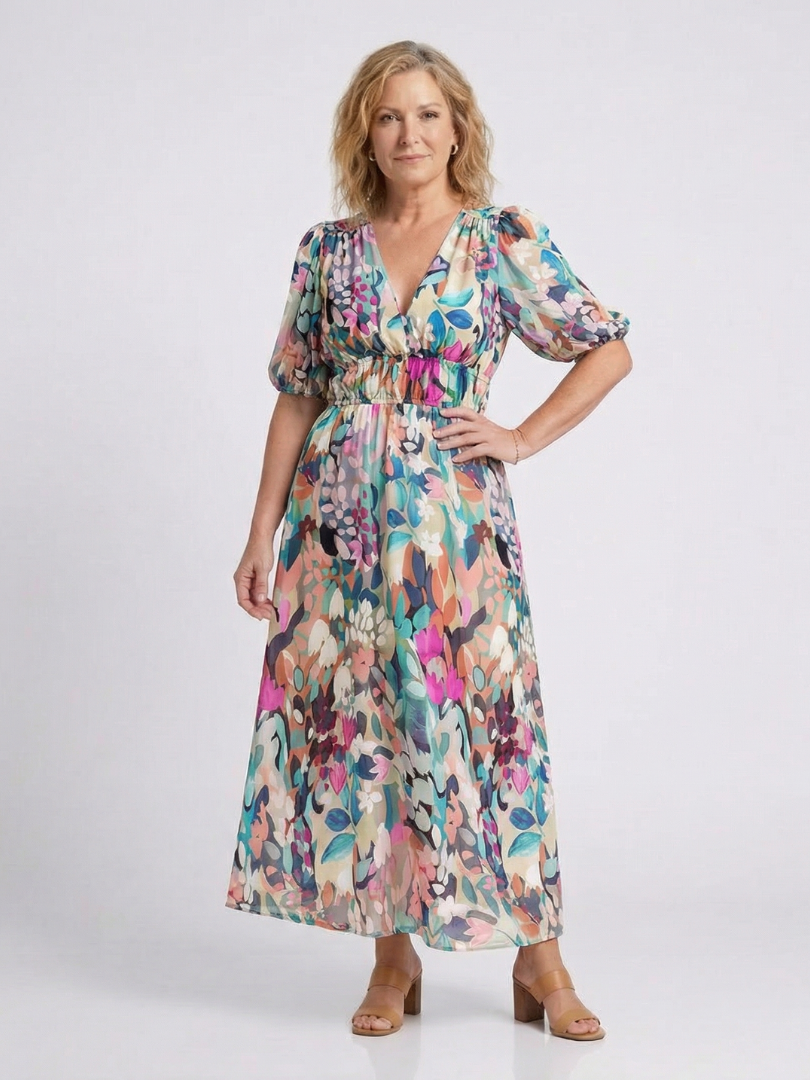 Octavia | Dames Bloemen V-Hals Midi Jurk