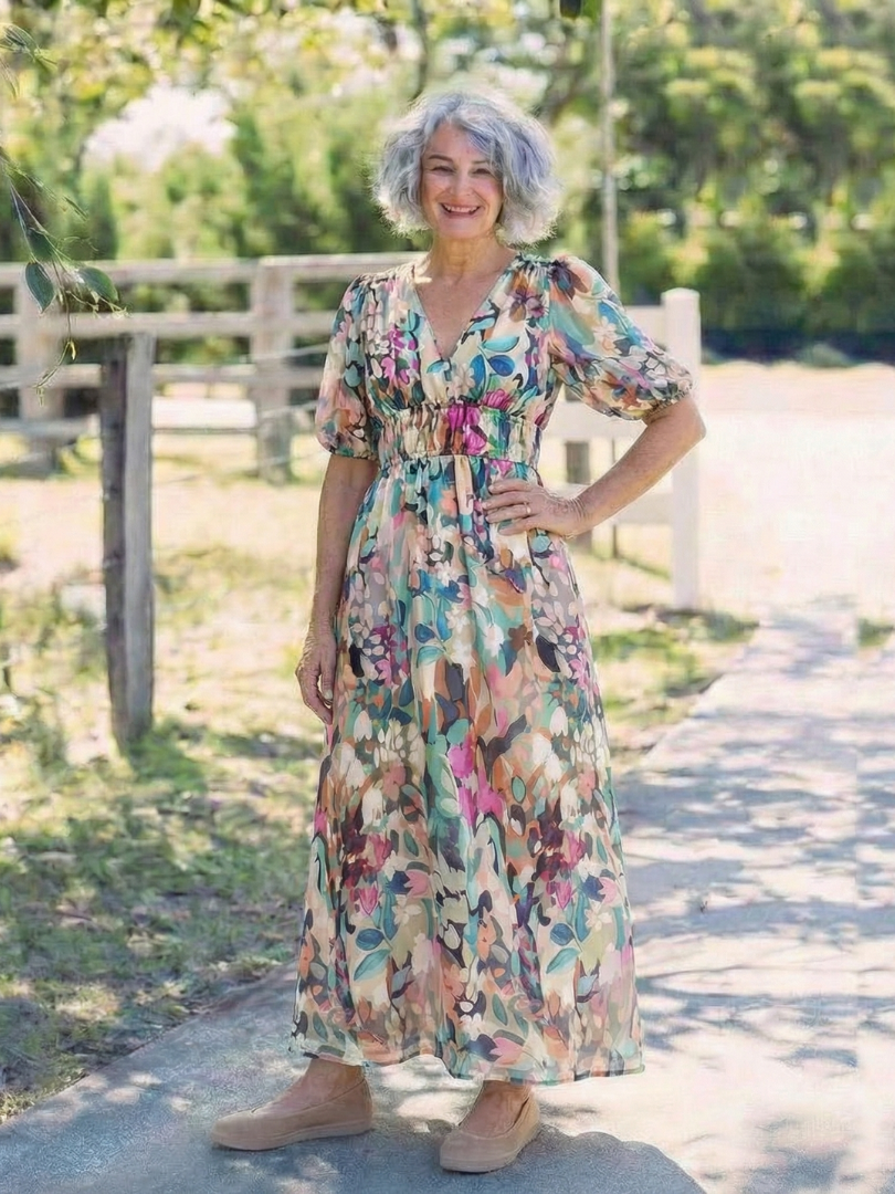 Octavia | Dames Bloemen V-Hals Midi Jurk