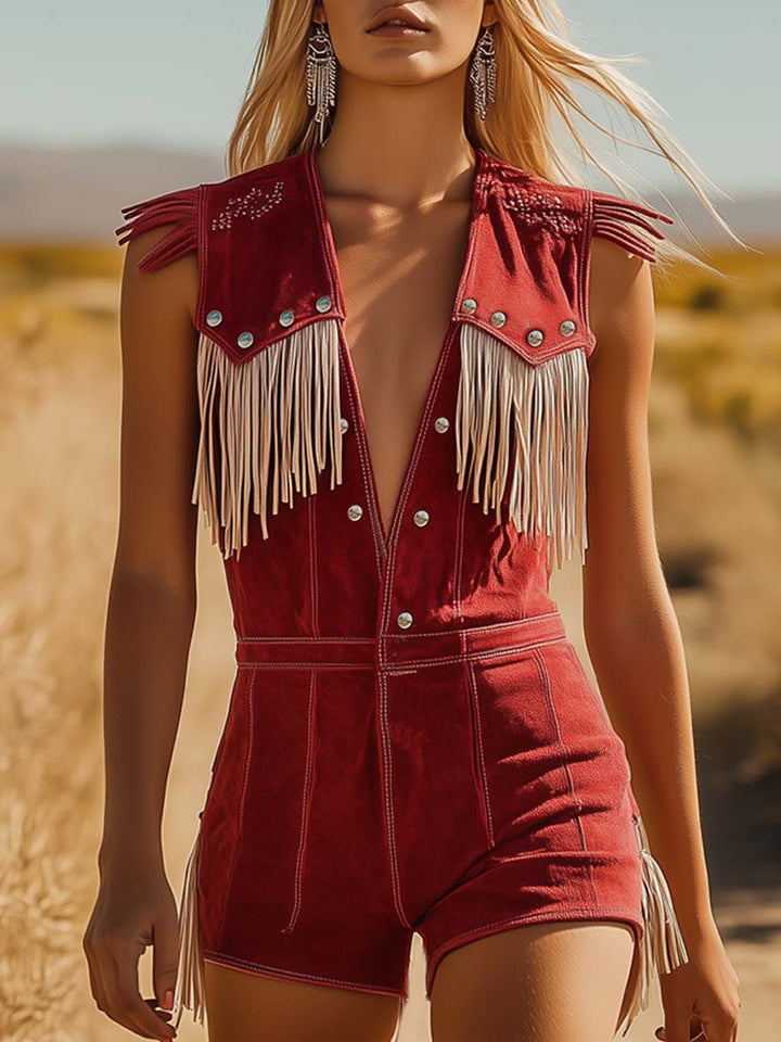 Octavia | Dames Fringe V-Hals Mouwloos Jumpsuit
