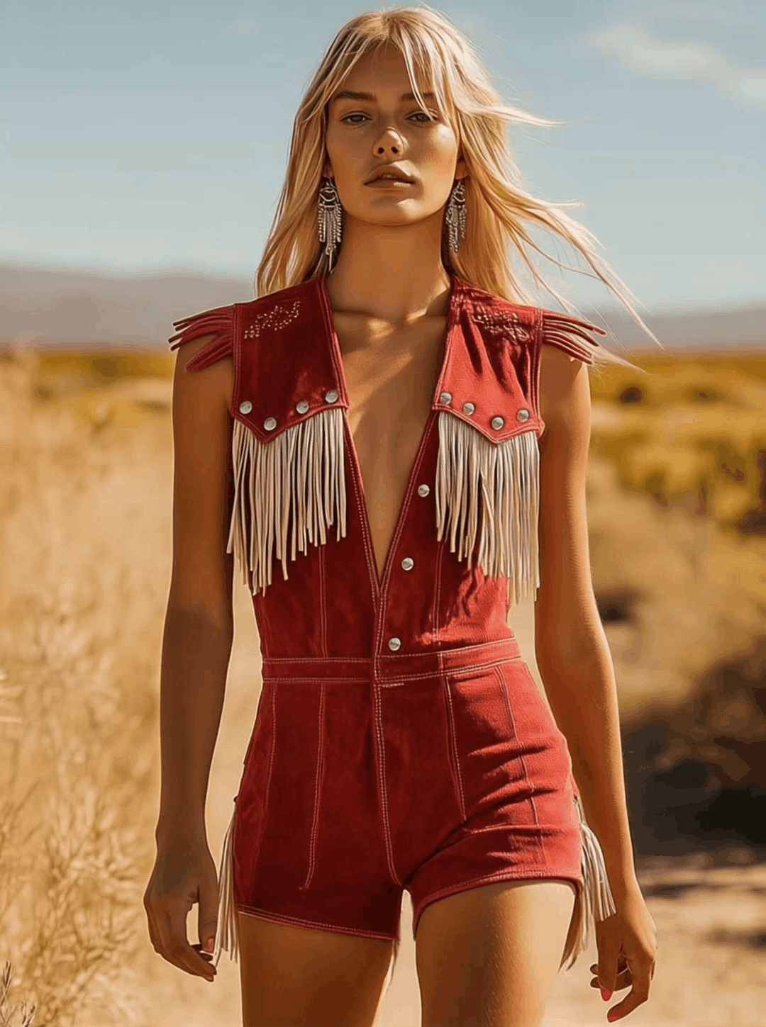 Octavia | Dames Fringe V-Hals Mouwloos Jumpsuit