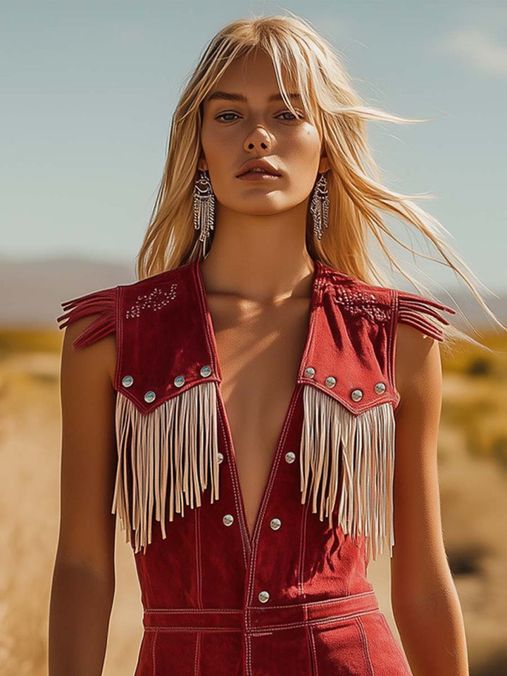 Octavia | Dames Fringe V-Hals Mouwloos Jumpsuit