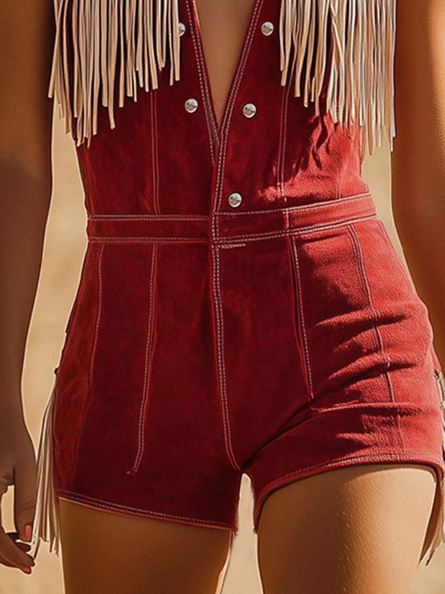 Octavia | Dames Fringe V-Hals Mouwloos Jumpsuit
