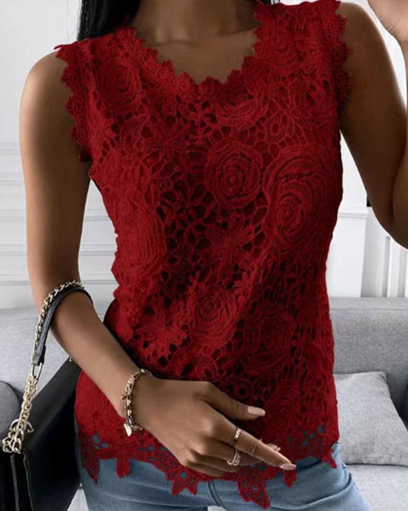 Octavia | Dames Mouwloze Kanten Top