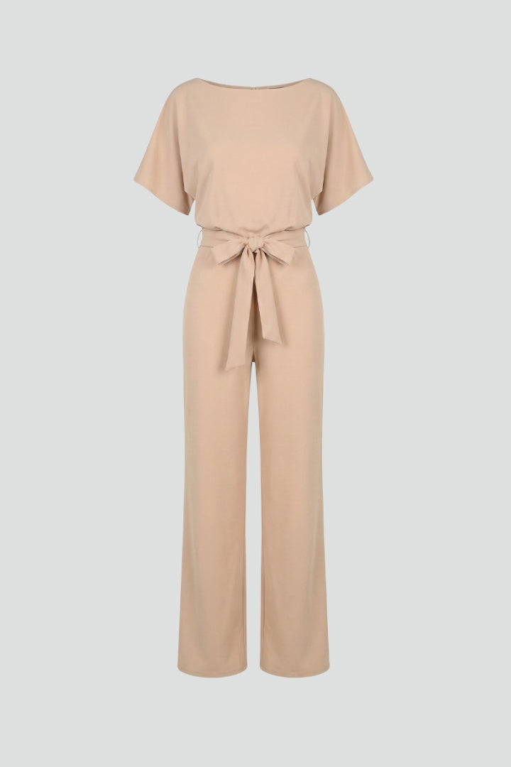 Oona | Dames Wijde Pijpen Korte Mouwen Jumpsuit met Riem