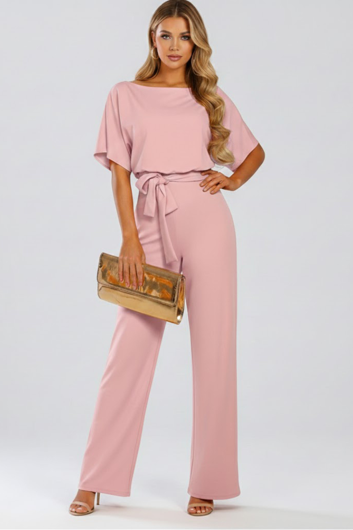 Oona | Dames Wijde Pijpen Korte Mouwen Jumpsuit met Riem