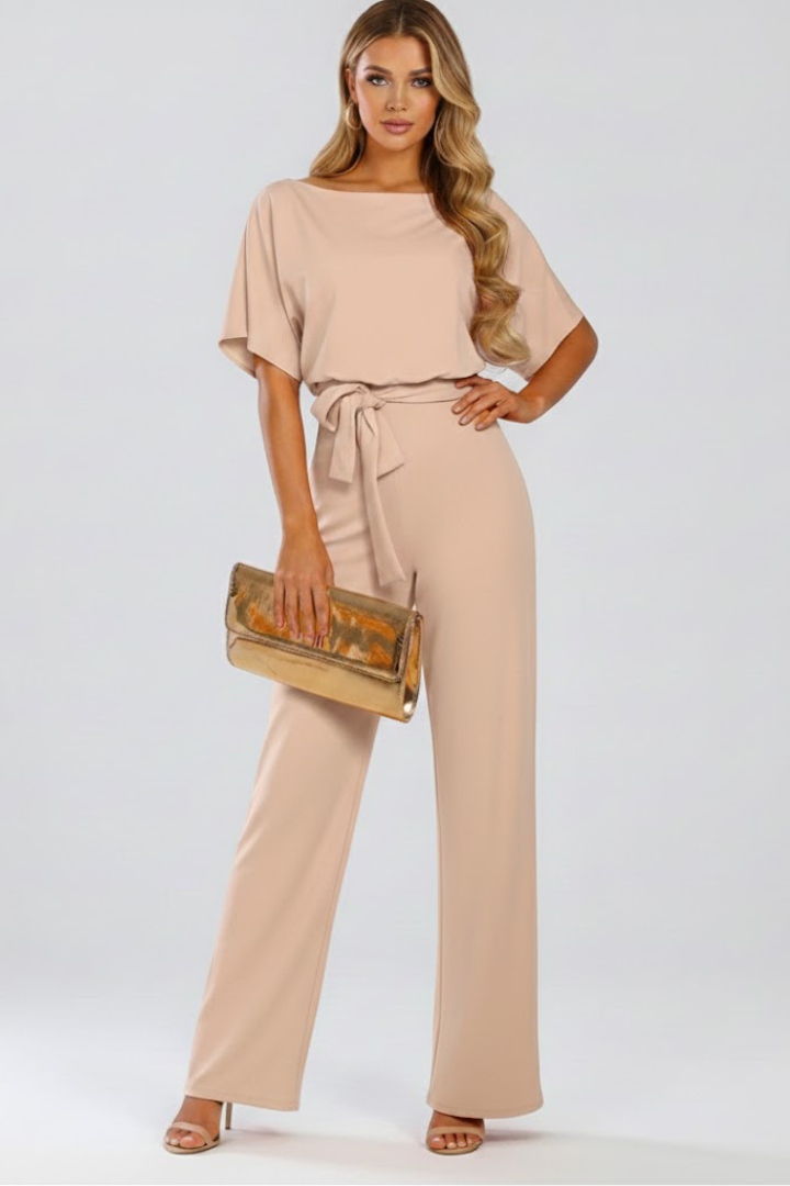 Oona | Dames Wijde Pijpen Korte Mouwen Jumpsuit met Riem