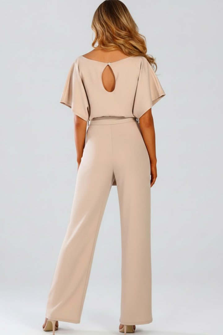 Oona | Dames Wijde Pijpen Korte Mouwen Jumpsuit met Riem