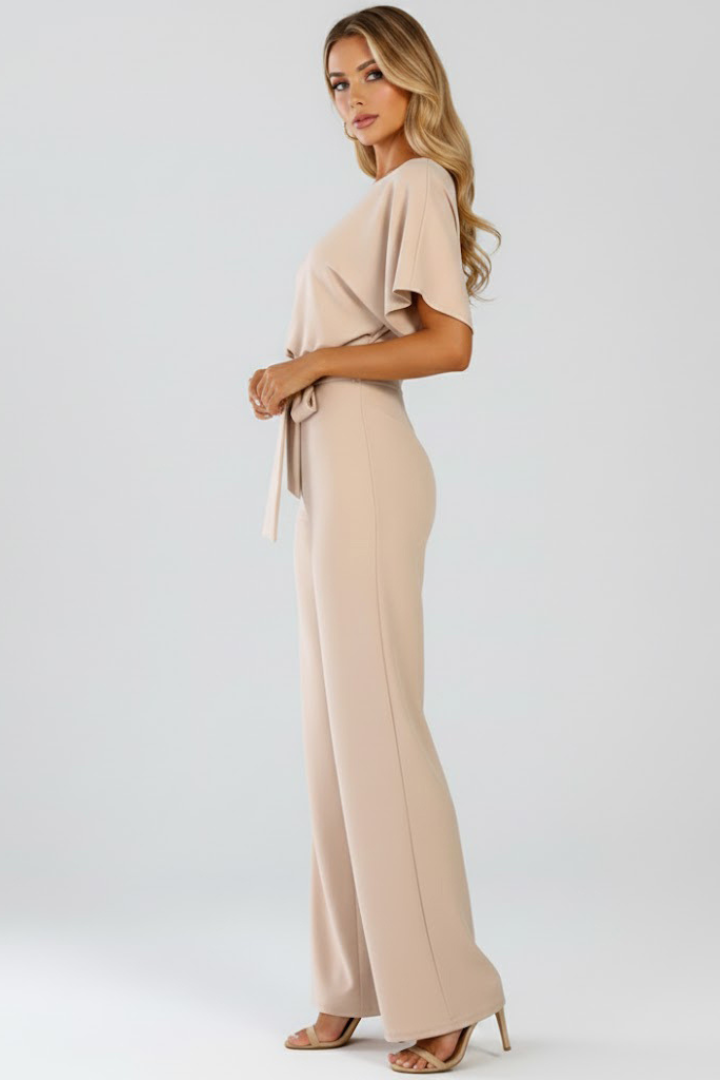 Oona | Dames Wijde Pijpen Korte Mouwen Jumpsuit met Riem