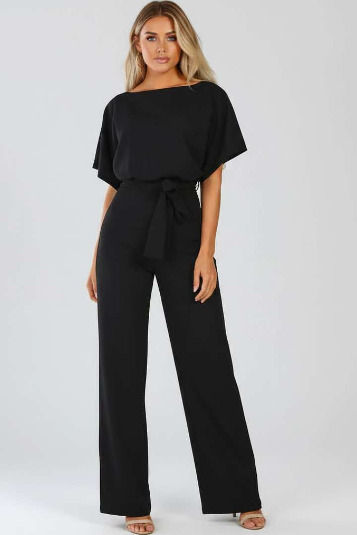 Oona | Dames Wijde Pijpen Korte Mouwen Jumpsuit met Riem