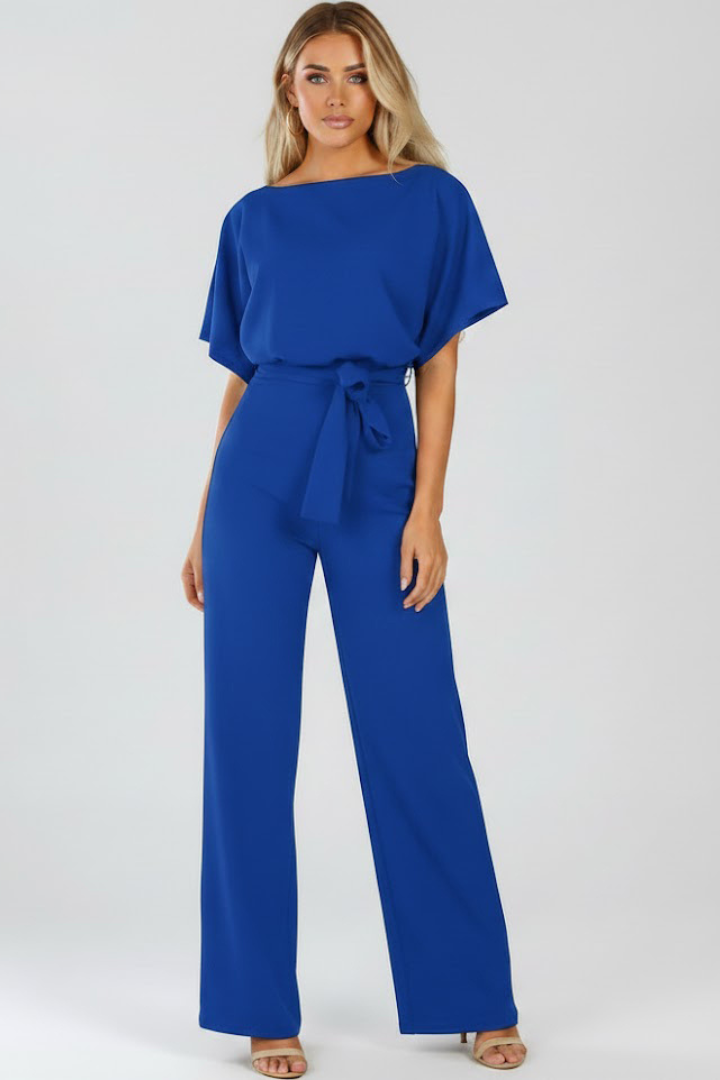 Oona | Dames Wijde Pijpen Korte Mouwen Jumpsuit met Riem