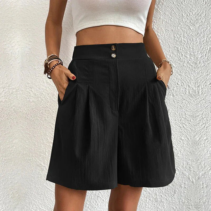Blair | Dames Hoge Taille Wijde Pantalon Shorts met Plooien en Zakken