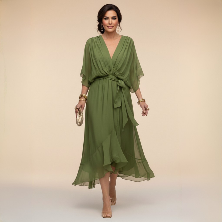 Penelope | Dames V-Hals Wikkel Midi Jurk