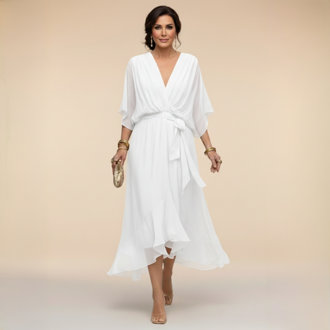 Penelope | Dames V-Hals Wikkel Midi Jurk
