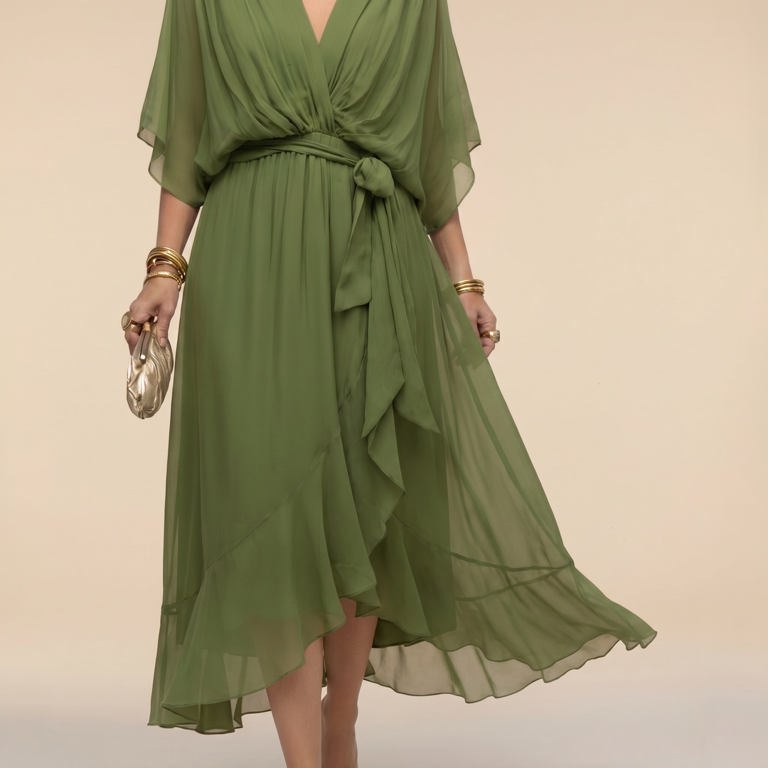 Penelope | Dames V-Hals Wikkel Midi Jurk
