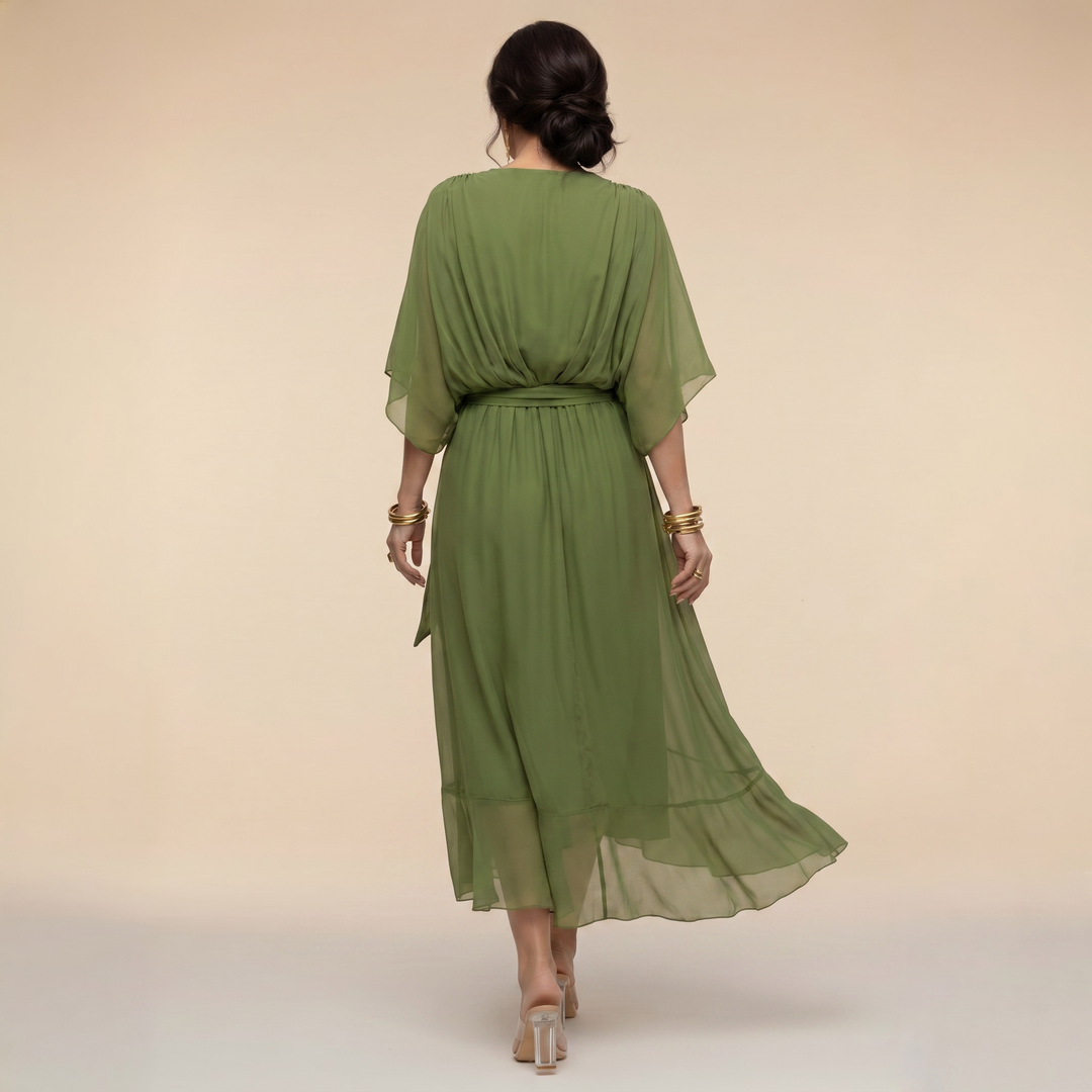 Penelope | Dames V-Hals Wikkel Midi Jurk