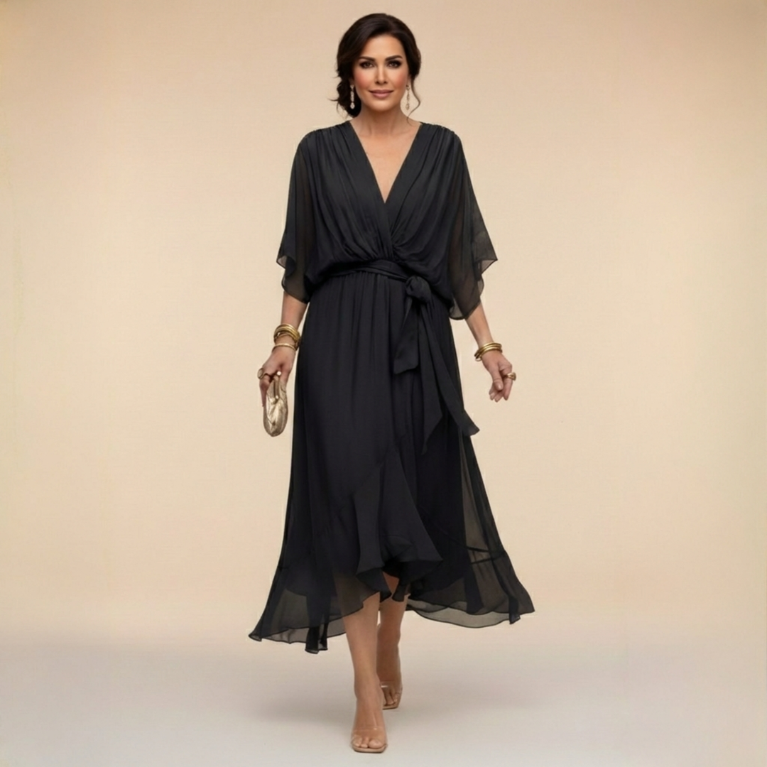 Penelope | Dames V-Hals Wikkel Midi Jurk