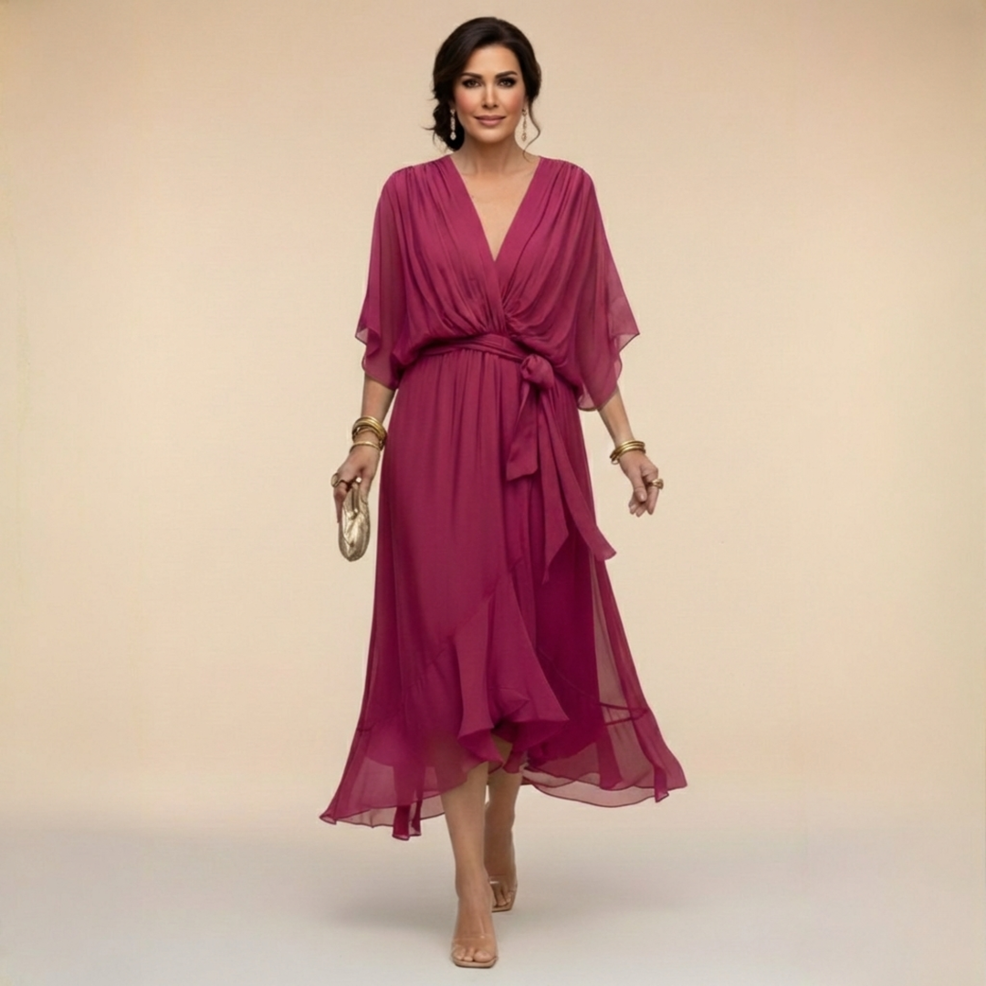 Penelope | Dames V-Hals Wikkel Midi Jurk