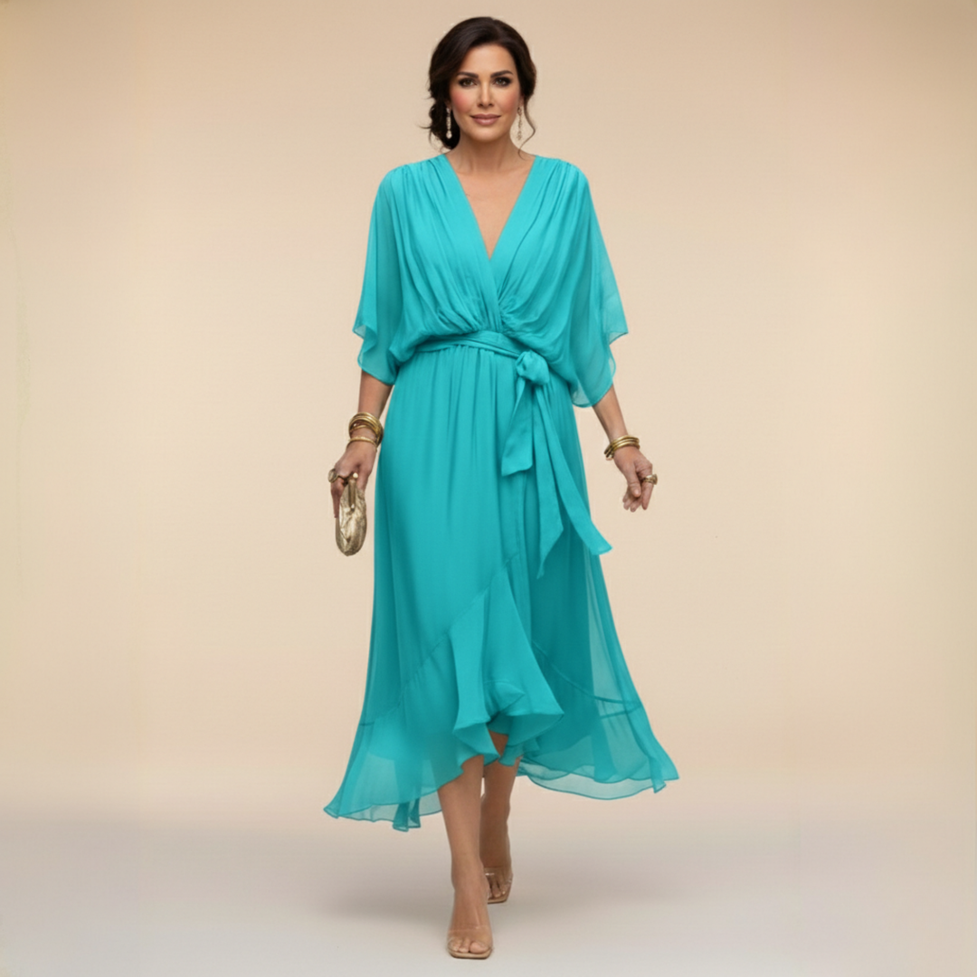 Penelope | Dames V-Hals Wikkel Midi Jurk