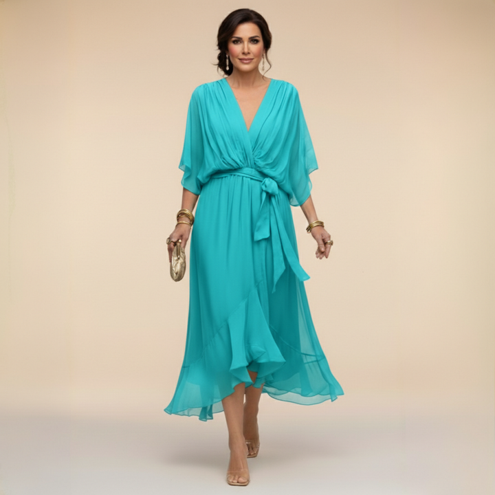 Penelope | Dames V-Hals Wikkel Midi Jurk