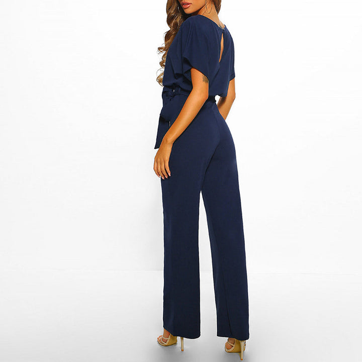 Penelope | Dames Wijde Pijpen Korte Mouwen Ceintuur Jumpsuit