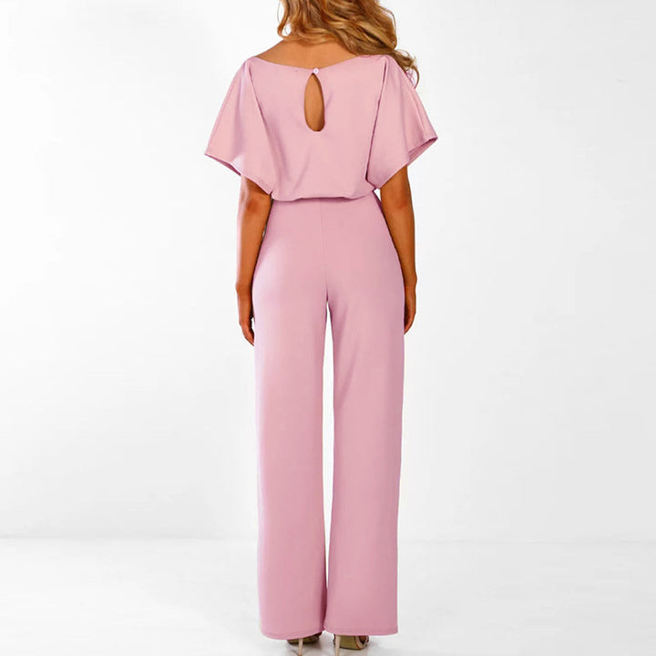 Penelope | Dames Wijde Pijpen Korte Mouwen Ceintuur Jumpsuit