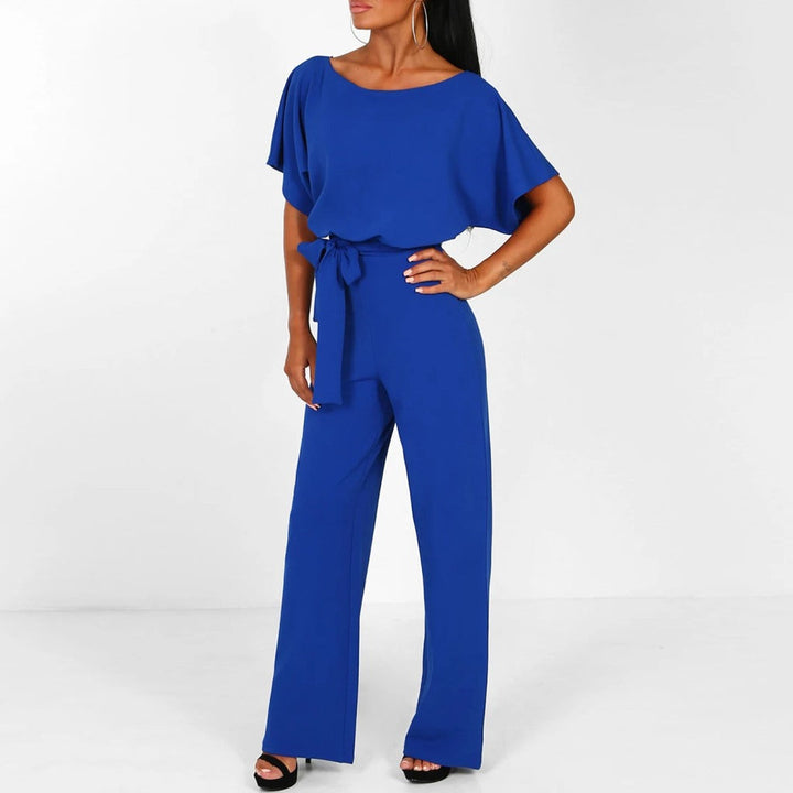 Penelope | Dames Wijde Pijpen Korte Mouwen Ceintuur Jumpsuit