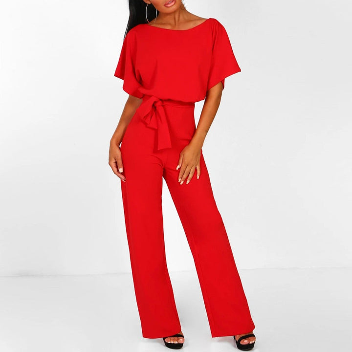 Penelope | Dames Wijde Pijpen Korte Mouwen Ceintuur Jumpsuit