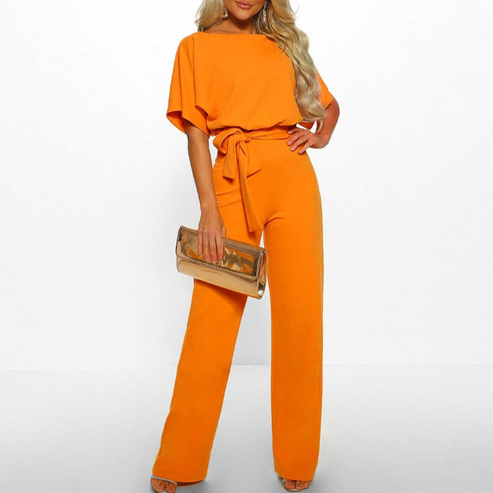 Penelope | Dames Wijde Pijpen Korte Mouwen Ceintuur Jumpsuit