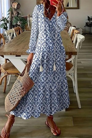 Flora | Vrouwen Maxi Jurk met Bloemenprint en V-hals met Franje Boho