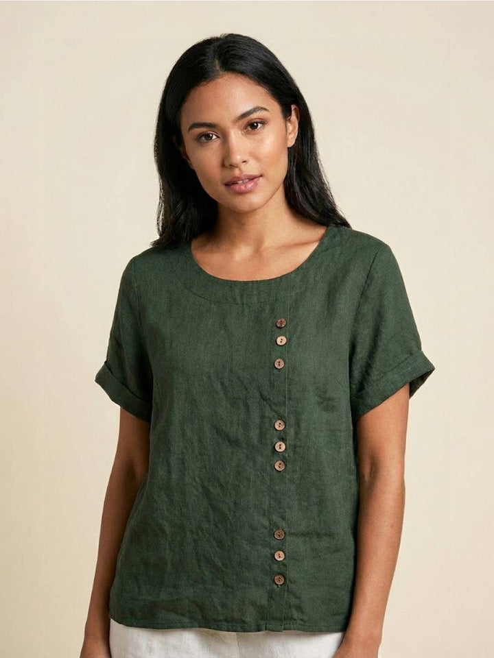 Foreen | Dames Casual Scoop Neck Knopdetail Korte Mouwen Top