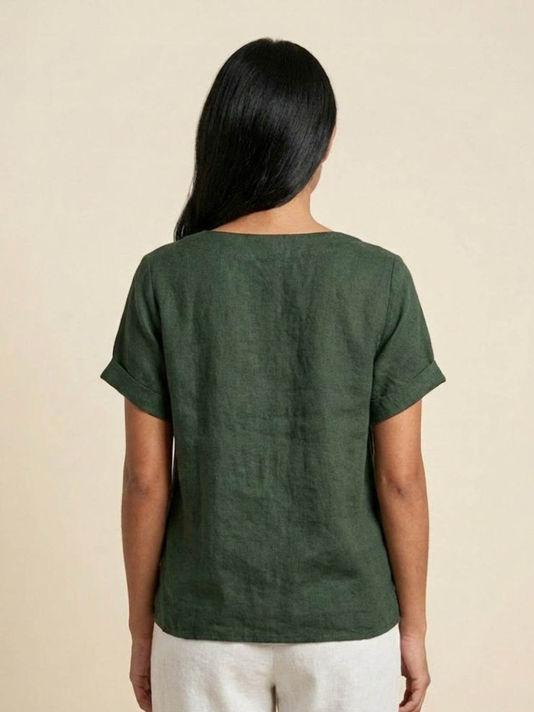 Foreen | Dames Casual Scoop Neck Knopdetail Korte Mouwen Top