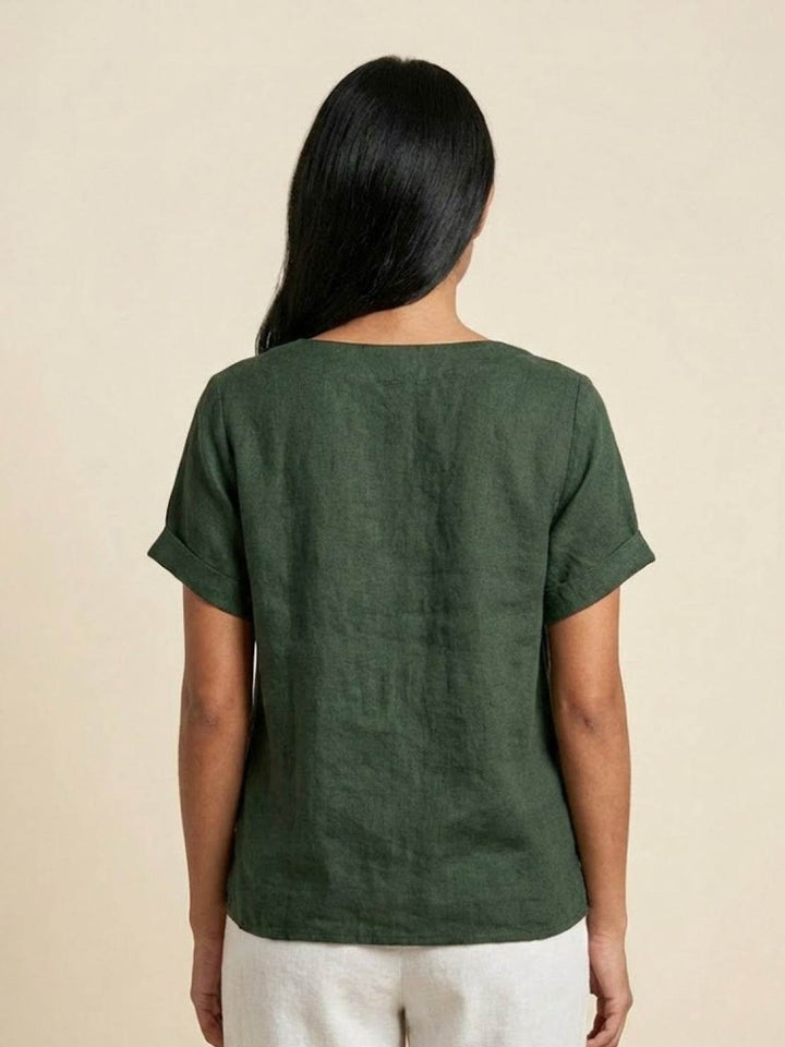 Foreen | Dames Casual Scoop Neck Knopdetail Korte Mouwen Top