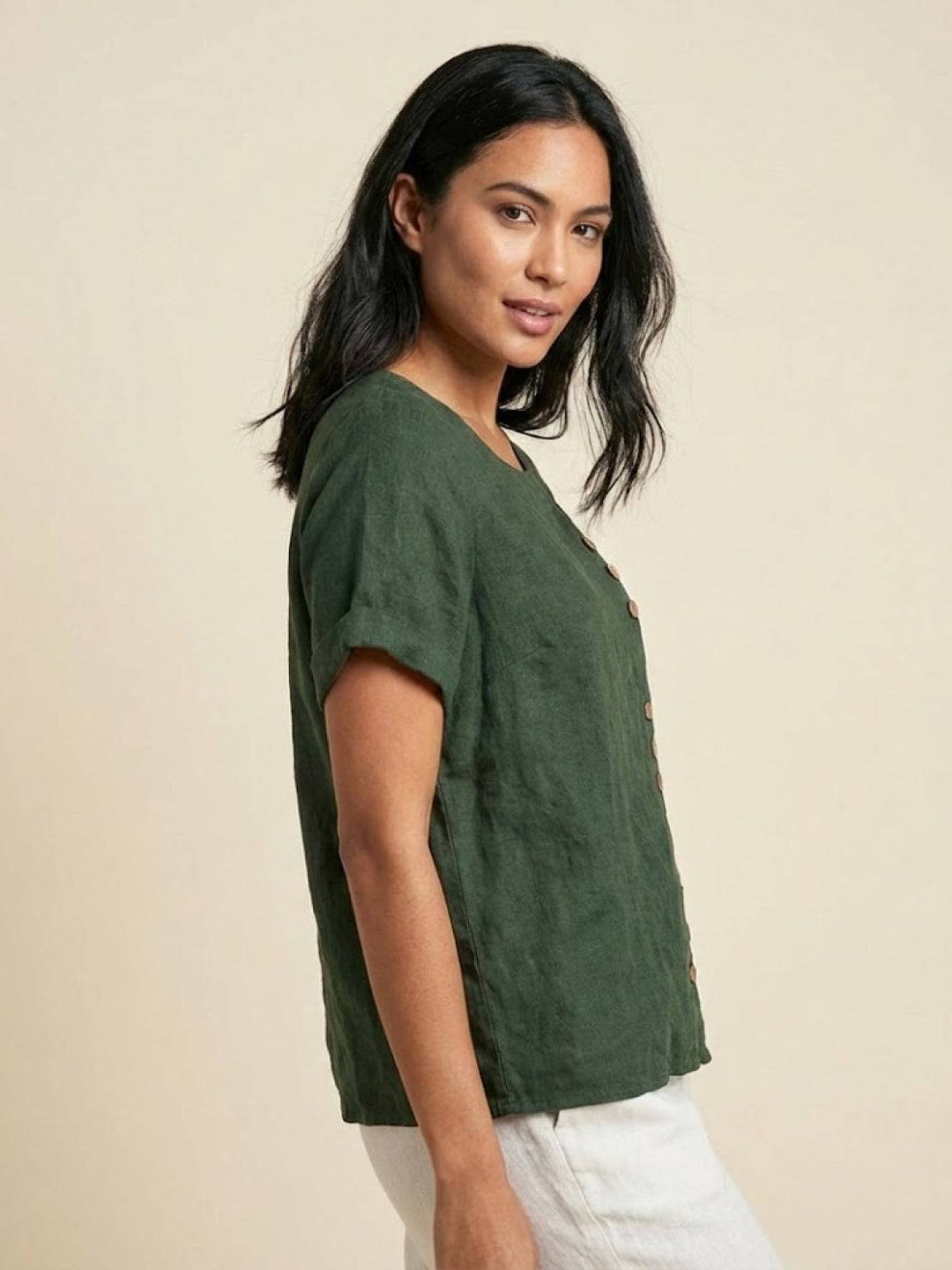 Foreen | Dames Casual Scoop Neck Knopdetail Korte Mouwen Top