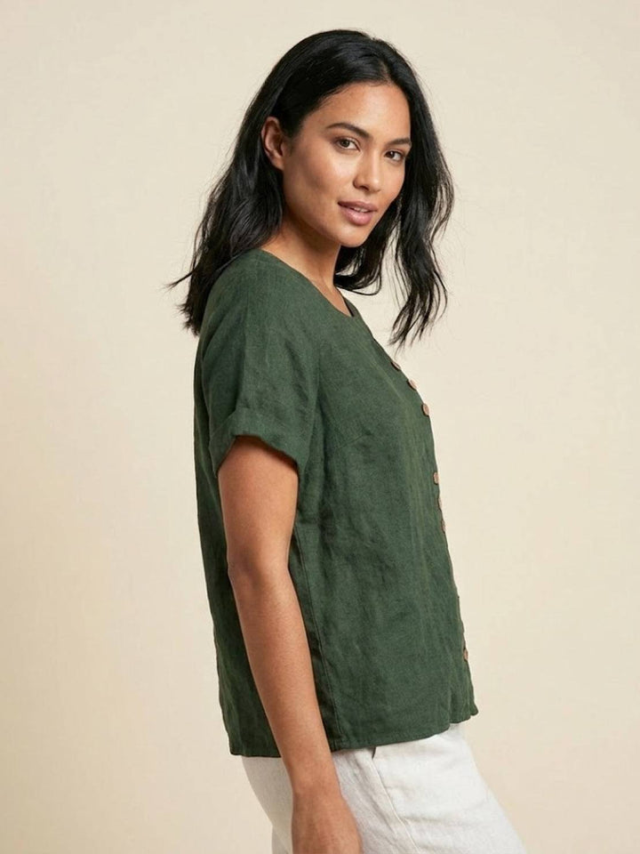 Foreen | Dames Casual Scoop Neck Knopdetail Korte Mouwen Top