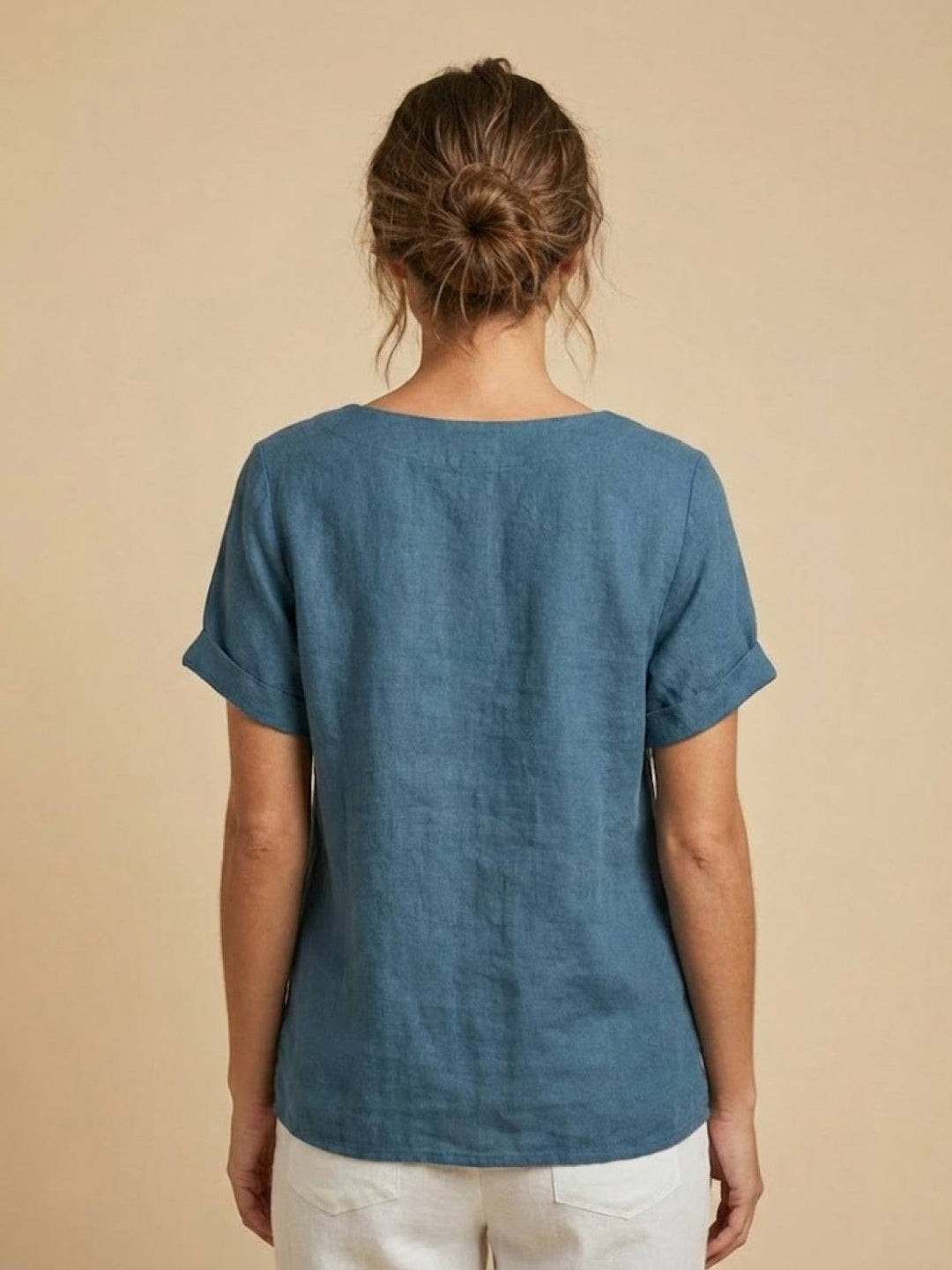 Foreen | Dames Casual Scoop Neck Knopdetail Korte Mouwen Top