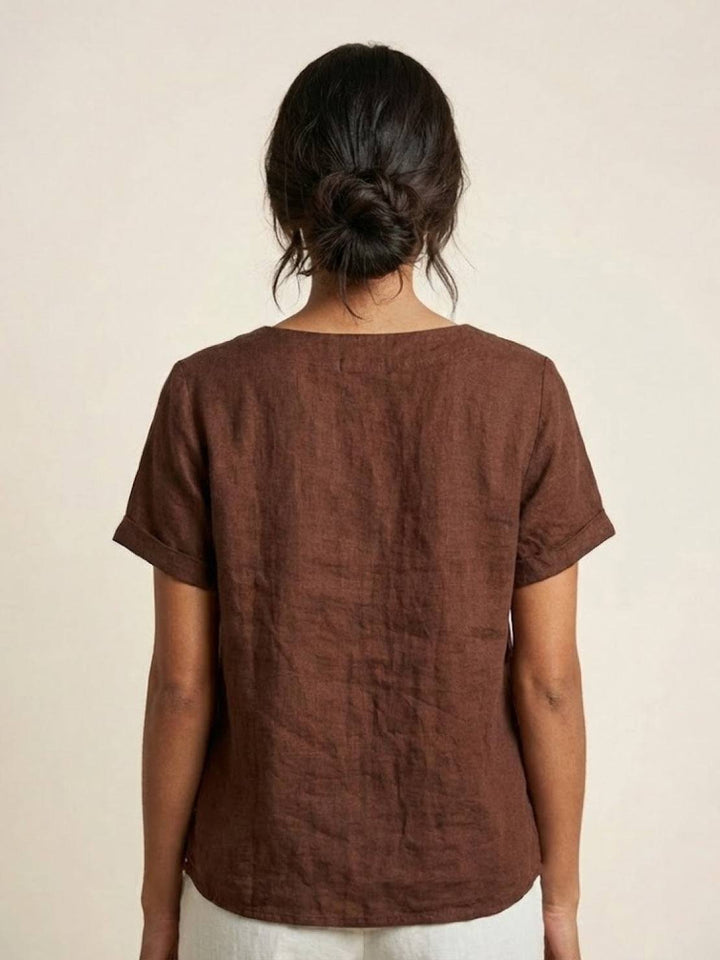 Foreen | Dames Casual Scoop Neck Knopdetail Korte Mouwen Top