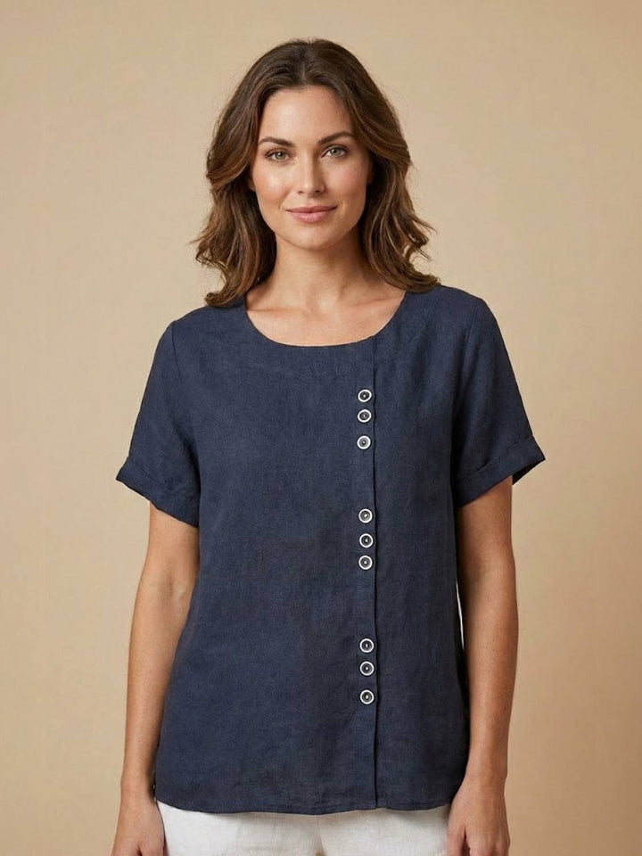 Foreen | Dames Casual Scoop Neck Knopdetail Korte Mouwen Top