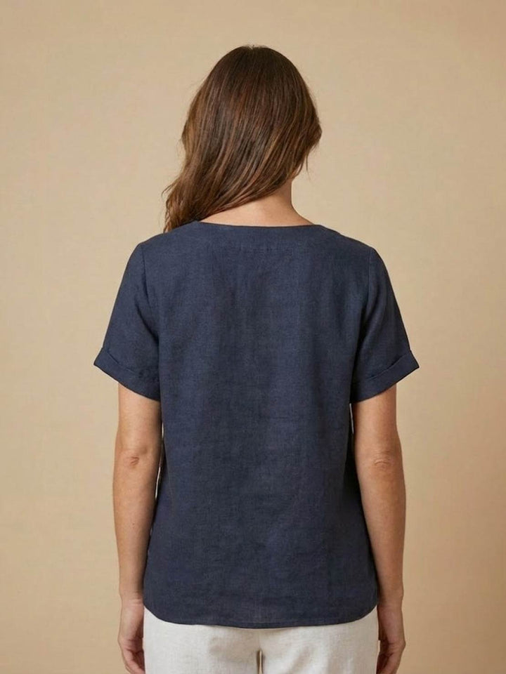 Foreen | Dames Casual Scoop Neck Knopdetail Korte Mouwen Top