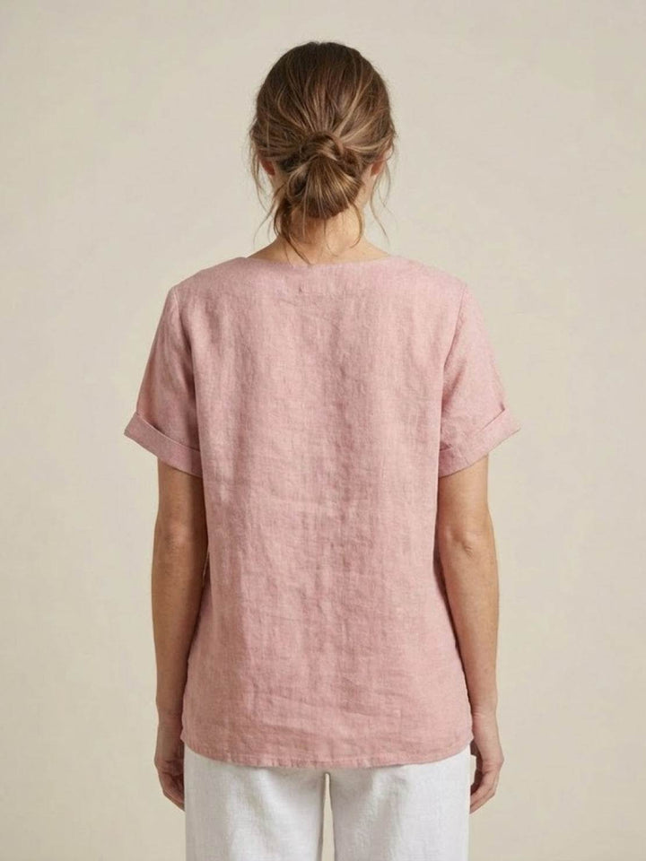 Foreen | Dames Casual Scoop Neck Knopdetail Korte Mouwen Top
