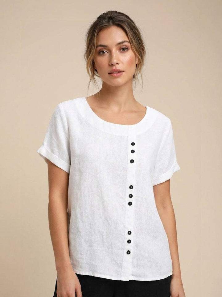 Foreen | Dames Casual Scoop Neck Knopdetail Korte Mouwen Top