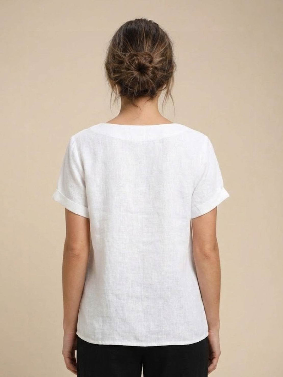 Foreen | Dames Casual Scoop Neck Knopdetail Korte Mouwen Top