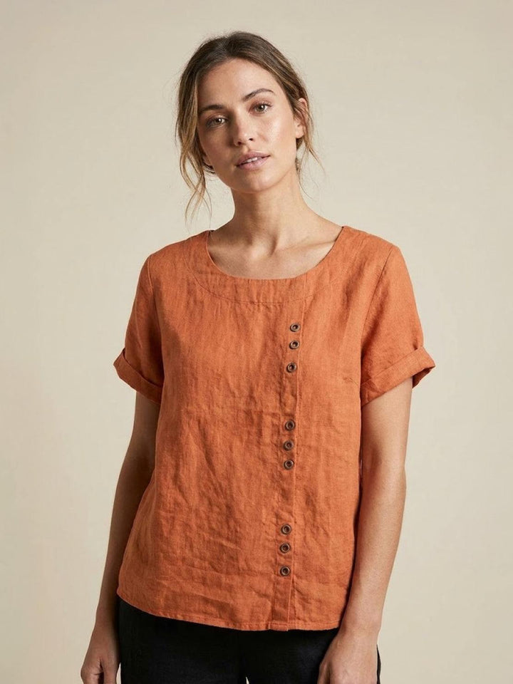 Foreen | Dames Casual Scoop Neck Knopdetail Korte Mouwen Top